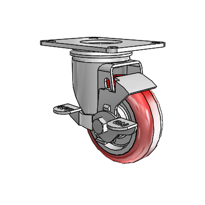 2 Series Casters Top Plate Swivel Zinc with 3.5 x 1.25 Maroon on Grey Polyurethane HI-TECH Wheel and Top Lock Brake