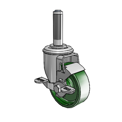 2 Series Expanding Adapter Stem Zinc Swivel Caster with 3.5 x 1.25 Green Cast Iron Wheel and Top Lock Brake