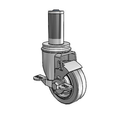 2 Series Expanding Adapter Stem Zinc Swivel Caster with 3.5 x 1.25 Grey on Grey Performa Rubber (Flat) Wheel and Top Lock Brake