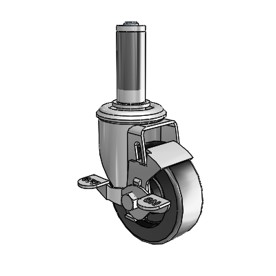 2 Series Expanding Adapter Stem Zinc Swivel Caster with 3.5 x 1.25 Black Polyolefin Wheel Top Lock (BRK1)