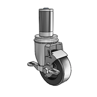 2 Series Expanding Adapter Stem Zinc Swivel Caster with 3.5 x 1.25 Black Polyolefin Wheel Top Lock (BRK1)