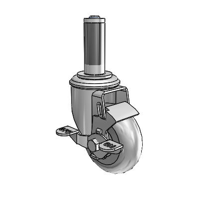 2 Series Expanding Adapter Stem Zinc Swivel Caster with 3.5 x 1.3125 Grey on Grey Performa Rubber (Round) Wheel Top Lock (BRK1)