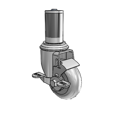 2 Series Expanding Adapter Stem Zinc Swivel Caster with 3.5 x 1.3125 Grey on Grey Performa Rubber (Round) Wheel Top Lock (BRK1)