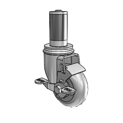 2 Series Expanding Adapter Stem Zinc Swivel Caster with 3.5 x 1.3125 Grey on Grey Performa Rubber (Round) Wheel Top Lock (BRK1)