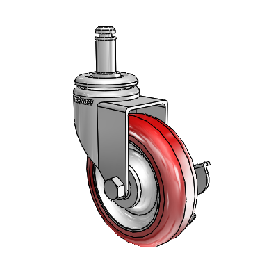 7/8" Wide Casters: Series 1 | Colson Grip Ring Stem up to 75 lbs Zinc Swivel Caster with 3 x 0.8750 Maroon on Grey Polyurethane HI-TECH Wheel and Side Lock Brake