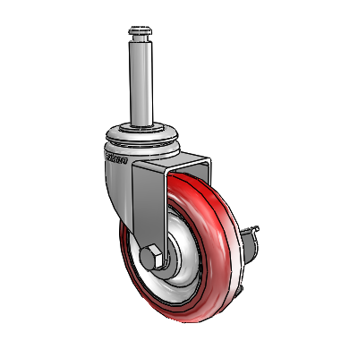 7/8" Wide Casters: Series 1 | Colson Grip Ring Stem up to 75 lbs Zinc Swivel Caster with 3 x 0.8750 Maroon on Grey Polyurethane HI-TECH Wheel and Side Lock Brake