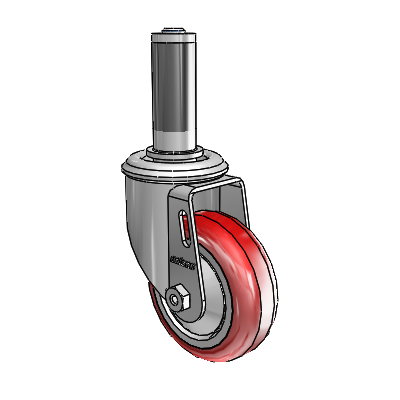 2 Series Expanding Adapter Stem Zinc Swivel Caster with 3.5 x 1.25 Maroon on Grey Polyurethane HI-TECH Wheel