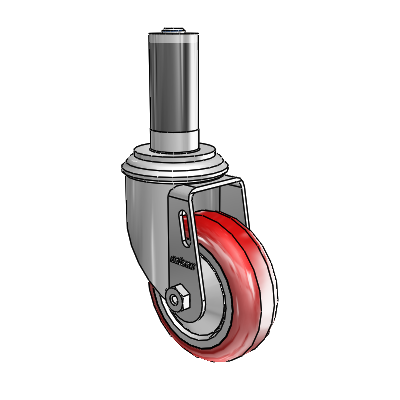 2 Series Expanding Adapter Stem Zinc Swivel Caster with 3.5 x 1.25 Maroon on Grey Polyurethane HI-TECH Wheel