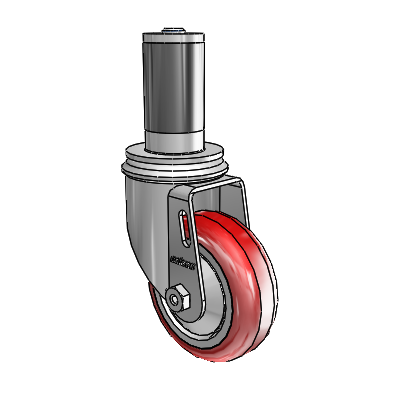 2 Series Expanding Adapter Stem Zinc Swivel Caster with 3.5 x 1.25 Maroon on Grey Polyurethane HI-TECH Wheel