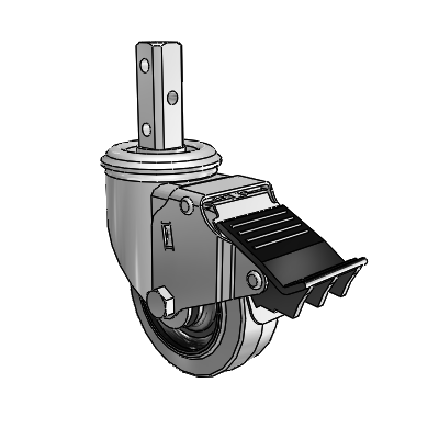 2 Series Casters Square Stem Swivel Zinc with 3.5 x 1.25 Grey on Black Performa Rubber (Flat/Conductive) Wheel and Total Lock Brake