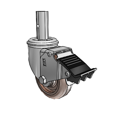 2 Series Casters Square Stem Swivel Zinc with 3.5 x 1.25 Brown Thermo Wheel and Total Lock Brake
