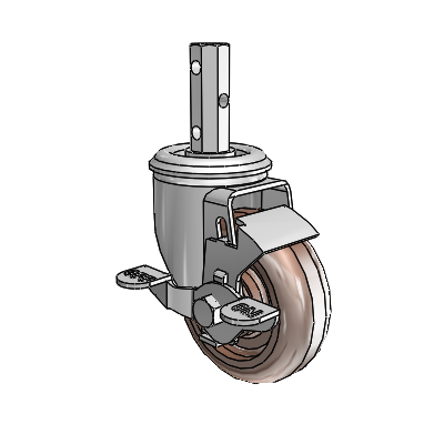 2 Series Casters Square Stem Swivel Zinc with 3.5 x 1.25 Brown Thermo Wheel and Top Lock Brake