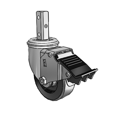 2 Series Casters Square Stem Swivel Zinc with 3.5 x 1.25 Black Polyolefin Wheel and Total Lock Brake