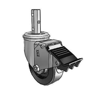 2 Series Casters Square Stem Swivel Zinc with 3.5 x 1.25 Black Polyolefin Wheel and Total Lock Brake