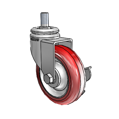 7/8" Wide Casters: Series 1 | Colson Threaded Stem up to 75 lbs Zinc Swivel Caster with 3 x 0.8750 Maroon on Grey Polyurethane HI-TECH Wheel and Side Lock Brake