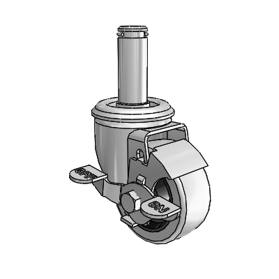2 Series Grip Ring Stem Zinc Swivel Caster with 3 x 1.25 Grey on Grey Rubber HI-TECH Wheel and Top Lock Brake