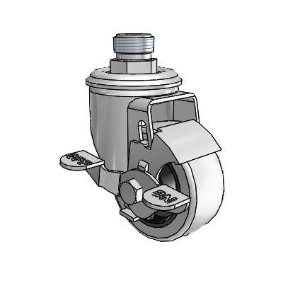 2 Series Pipe Thread Stem Zinc Swivel Caster with 3 x 1.25 Grey on Grey Rubber HI-TECH Wheel and Top Lock Brake