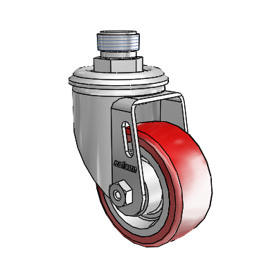 2 Series Pipe Thread Stem Zinc Swivel Caster with 3 x 1.25 Maroon on Grey Polyurethane HI-TECH Wheel