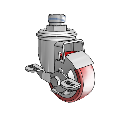 2 Series Pipe Thread Stem Zinc Swivel Caster with 3 x 1.25 Maroon on Grey Polyurethane HI-TECH Wheel and Top Lock Brake