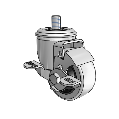 2 Series Threaded Stem Zinc Swivel Caster with 3 x 1.25 Grey on Grey Rubber HI-TECH Wheel and Top Lock Brake