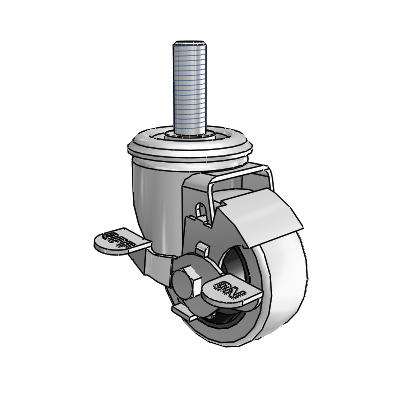 2 Series Threaded Stem Zinc Swivel Caster with 3 x 1.25 Grey on Grey Rubber HI-TECH Wheel and Top Lock Brake