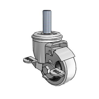 2 Series Threaded Stem Zinc Swivel Caster with 3 x 1.25 Grey on Grey Rubber HI-TECH Wheel and Top Lock Brake