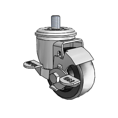 2 Series Threaded Stem Zinc Swivel Caster with 3 x 1.25 Black Polyolefin Wheel and Top Lock Brake