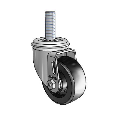 2 Series Threaded Stem Zinc Swivel Caster with 3 x 1.25 Black Polyolefin Wheel