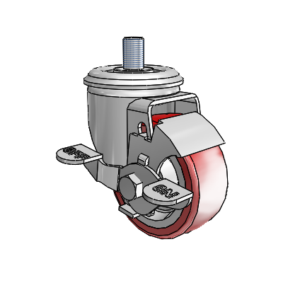 2 Series Threaded Stem Zinc Swivel Caster with 3 x 1.25 Maroon on Grey Polyurethane HI-TECH Wheel and Top Lock Brake