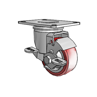 2 Series Casters Top Plate Swivel Zinc with 3 x 1.25 Maroon on Grey Polyurethane HI-TECH Wheel and Top Lock Brake