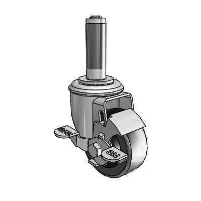 2 Series Expanding Adapter Stem Zinc Swivel Caster with 3 x 1.25 Black Polyolefin Wheel Top Lock (BRK1)