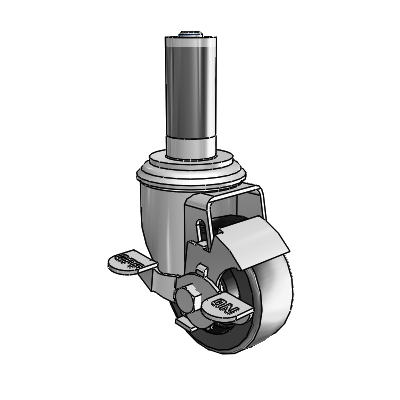 2 Series Expanding Adapter Stem Zinc Swivel Caster with 3 x 1.25 Black Polyolefin Wheel Top Lock (BRK1)