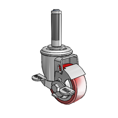 2 Series Expanding Adapter Stem Zinc Swivel Caster with 3 x 1.25 Maroon on Grey Polyurethane HI-TECH Wheel Top Lock (BRK1)