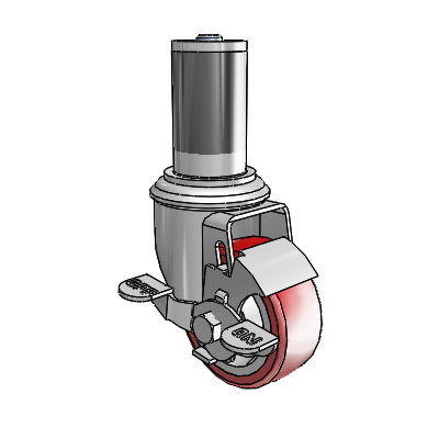 2 Series Expanding Adapter Stem Zinc Swivel Caster with 3 x 1.25 Maroon on Grey Polyurethane HI-TECH Wheel Top Lock (BRK1)