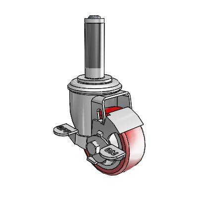2 Series Expanding Adapter Stem Zinc Swivel Caster with 3 x 1.25 Maroon on Grey Polyurethane HI-TECH Wheel Top Lock (BRK1)