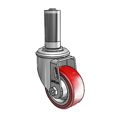 2 Series Expanding Adapter Stem Zinc Swivel Caster with 3 x 1.25 Maroon on Grey Polyurethane HI-TECH Wheel