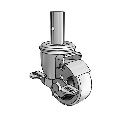 2 Series Casters Square Stem Swivel Zinc with 3 x 1.25 Grey on Grey Rubber HI-TECH Wheel and Top Lock Brake