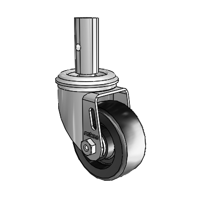 2 Series Casters Square Stem Swivel Zinc with 3 x 1.25 Black Polyolefin Wheel