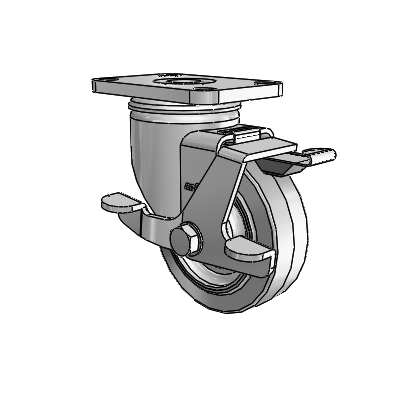 2 Series Stainless Steel Top Plate Swivel Caster with 3.5 x 1.25 Grey on Grey Performa Rubber (Flat) Wheel and Top Lock Brake