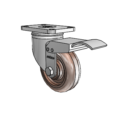 2 Series Stainless Steel Top Plate Swivel Caster with 3.5 x 1.25 Brown Thermo Wheel and Total Lock Brake