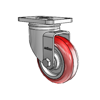 2 Series Stainless Steel Top Plate Swivel Caster with 3.5 x 1.25 Maroon on Grey Polyurethane HI-TECH Wheel