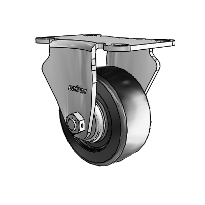 2 Series LoPro Casters Top Plate Rigid Zinc with 3 x 1.25 Black Hard Rubber Wheel