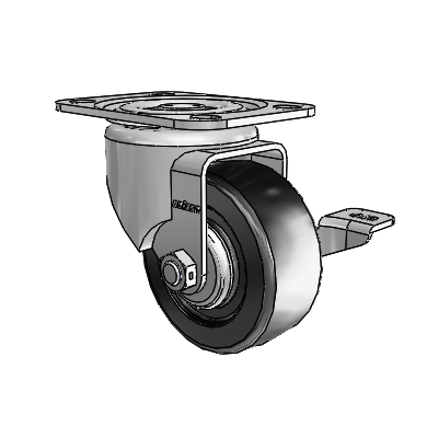 2 Series LoPro Casters Top Plate Swivel Zinc with 3 x 1.25 Black Cushion Rubber Wheel and Side Lock Brake