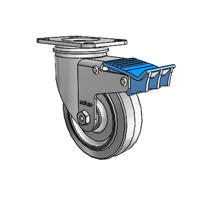 2 Series Casters Top Plate Swivel Zinc with 4 x 1.25 Grey on Grey Performa Rubber (Flat) Wheel and Directional Lock Brake