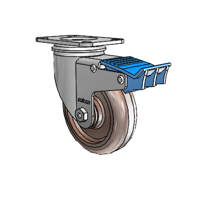 2 Series Casters Top Plate Swivel Zinc with 4 x 1.25 Brown Thermo Wheel and Directional Lock Brake