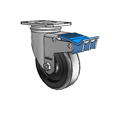 2 Series Casters Top Plate Swivel Zinc with 4 x 1.25 Black Polyolefin Wheel and Directional Lock Brake