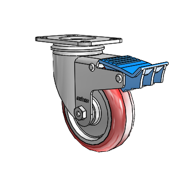 2 Series Casters Top Plate Swivel Zinc with 4 x 1.25 Maroon on Grey Polyurethane HI-TECH Wheel and Directional Lock Brake