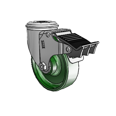 2 Series Modular Stem Zinc Swivel Caster with 4 x 1.25 Green Cast Iron Wheel and Total Lock Brake