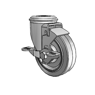2 Series Modular Stem Zinc Swivel Caster with 4 x 1.25 Grey on Grey Performa Rubber (Flat) Wheel and Top Lock Brake