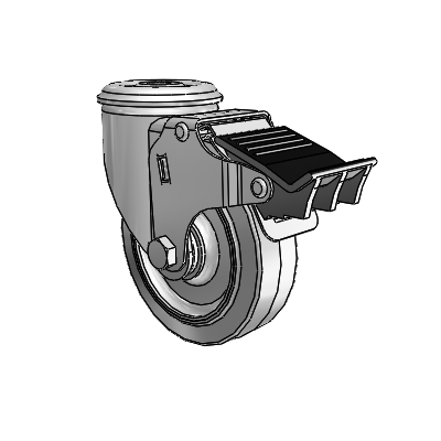 2 Series Modular Stem Zinc Swivel Caster with 4 x 1.25 Grey on Grey Performa Rubber (Flat) Wheel and Total Lock Brake